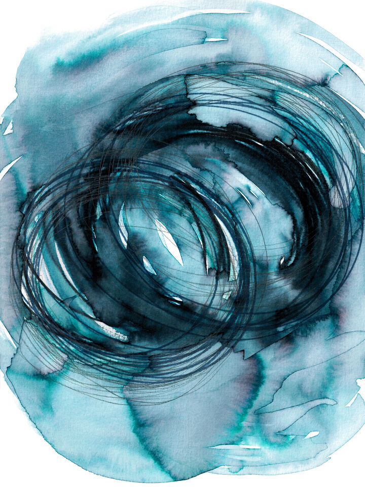 SISTER VORTEX BOLD AQUA WATERCOLOR ABSTRACT SHAPES