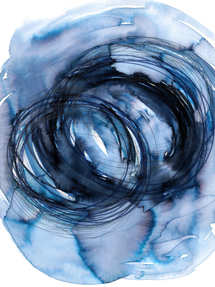 SISTER VORTEX BOLD BLUE WATERCOLOR ABSTRACT SHAPES