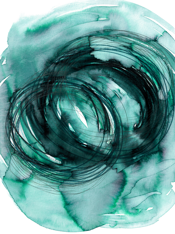 SISTER VORTEX BOLD TEAL GREEN WATERCOLOR ABSTRACT SHAPES