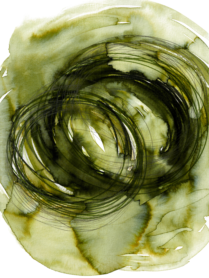 SISTER VORTEX BOLD AVOCADO GREEN WATERCOLOR ABSTRACT SHAPES
