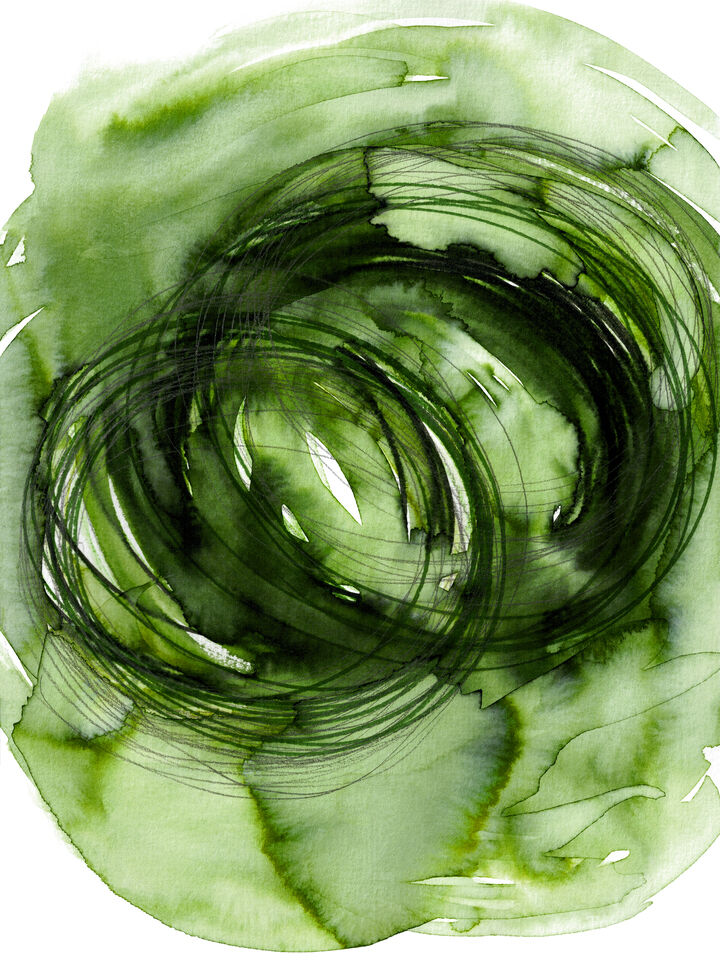 SISTER VORTEX BOLD EMERALD GREEN WATERCOLOR ABSTRACT SHAPES
