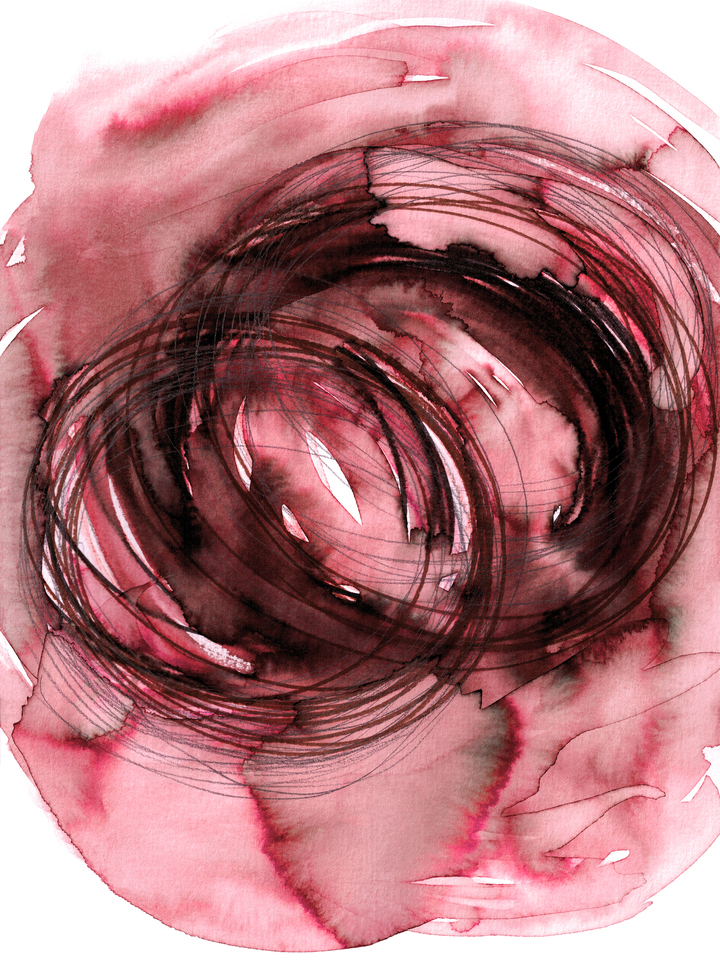 SISTER VORTEX BOLD MAGENTA PINK WATERCOLOR ABSTRACT SHAPES