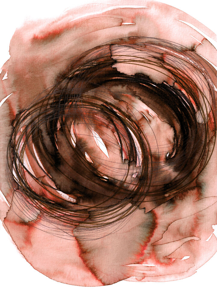 SISTER VORTEX BOLD RUST RED WATERCOLOR ABSTRACT SHAPES