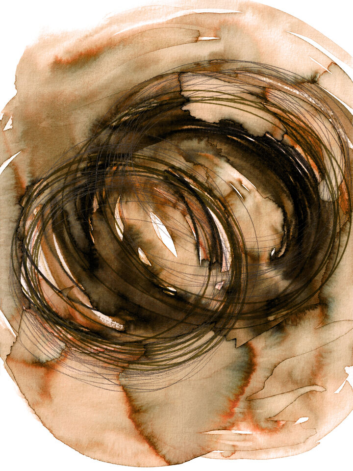 SISTER VORTEX BOLD RUST ORANGE WATERCOLOR ABSTRACT SHAPES