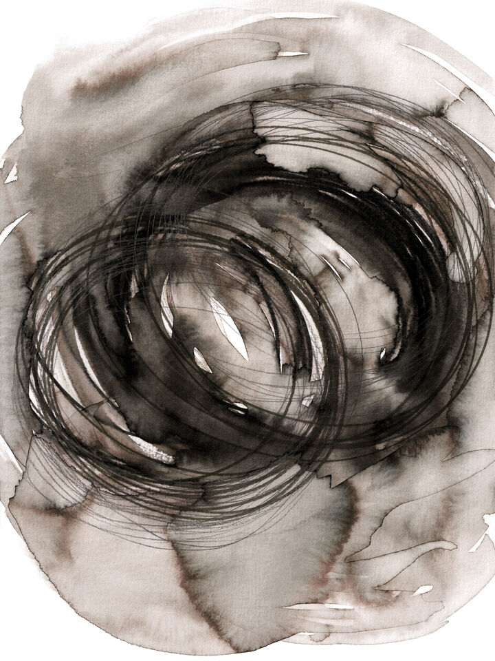 SISTER VORTEX BOLD SEPIA WATERCOLOR ABSTRACT SHAPES