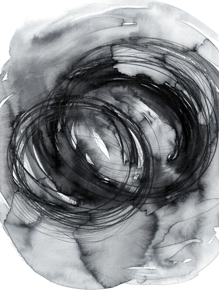 SISTER VORTEX BOLD GREYSCALE NEUTRAL WATERCOLOR ABSTRACT SHAPES