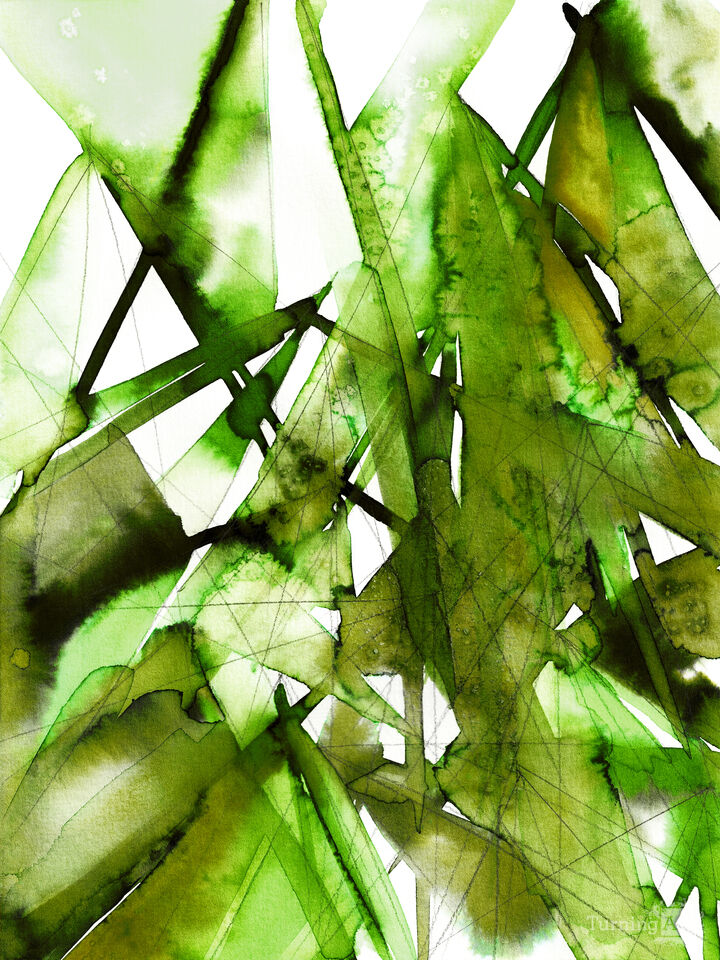 GUIDING LIGHTS 3 - ABSTRACT LINEAR WATERCOLOR PAINTING