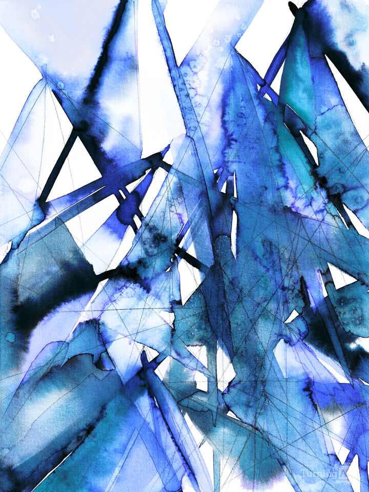 GUIDING LIGHTS 4 - ABSTRACT LINEAR WATERCOLOR PAINTING
