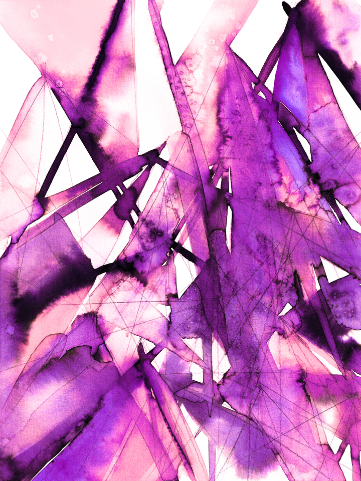 GUIDING LIGHTS 8 - ABSTRACT LINEAR WATERCOLOR PAINTING
