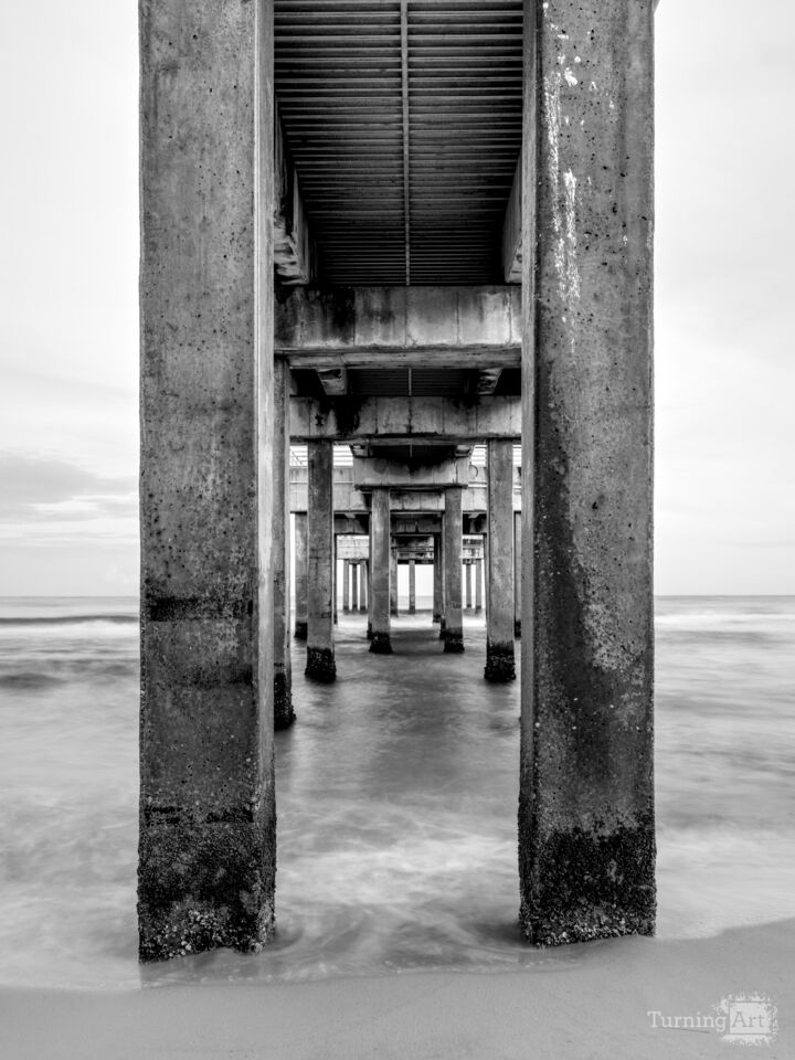 Under Orange Beach Pier Symmetry Grayscale