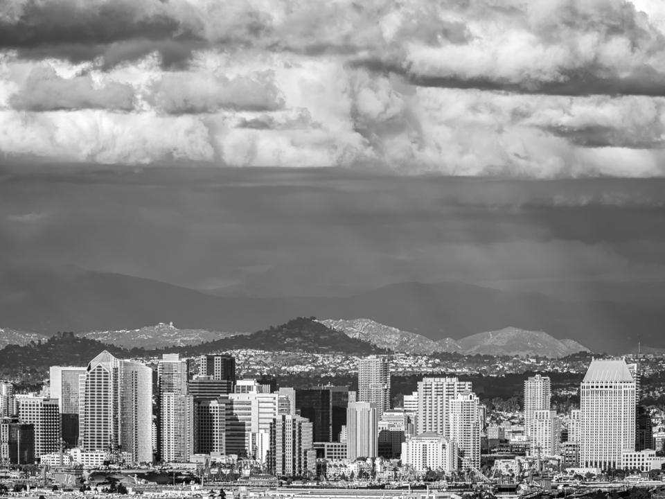 Dramatic San Diego City Skyline Monochrome