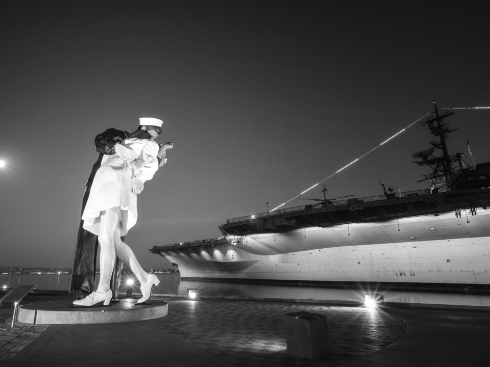 Sailor and Nurse Embrace at Night - San Diego California