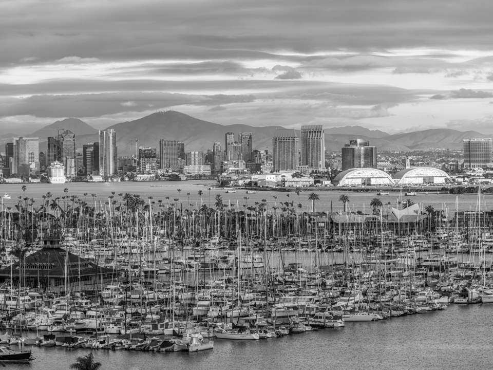 San Diego Harbor and Skyline - Monochrome 