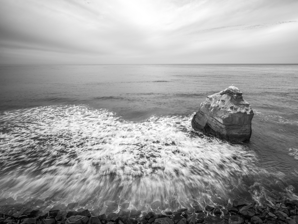 Lone Rock by the Sea Monochrome - San Diego 