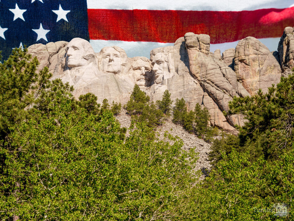 Mount Rushmore Above Black Hills Forest Flag