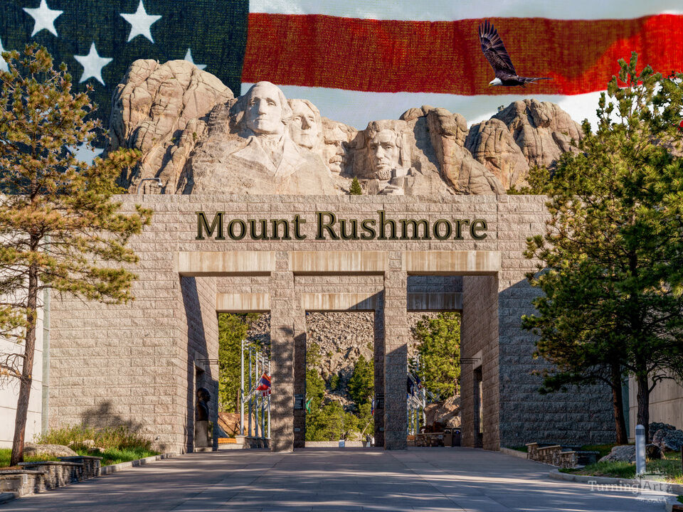 Entering Mount Rushmore American Flag Text