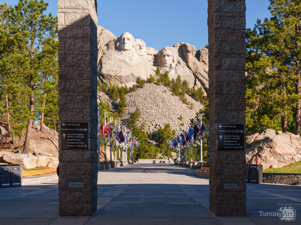 Mount Rushmore Between Columns