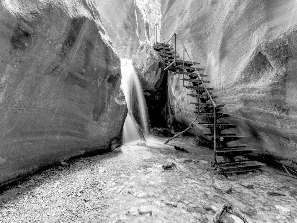 Kanarra Falls Cascading In The Glow Grayscale