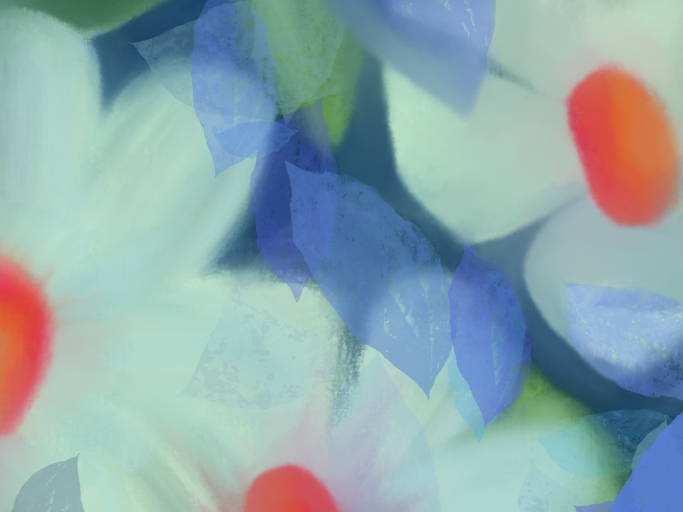 White Flowers and Blue Leaves 
