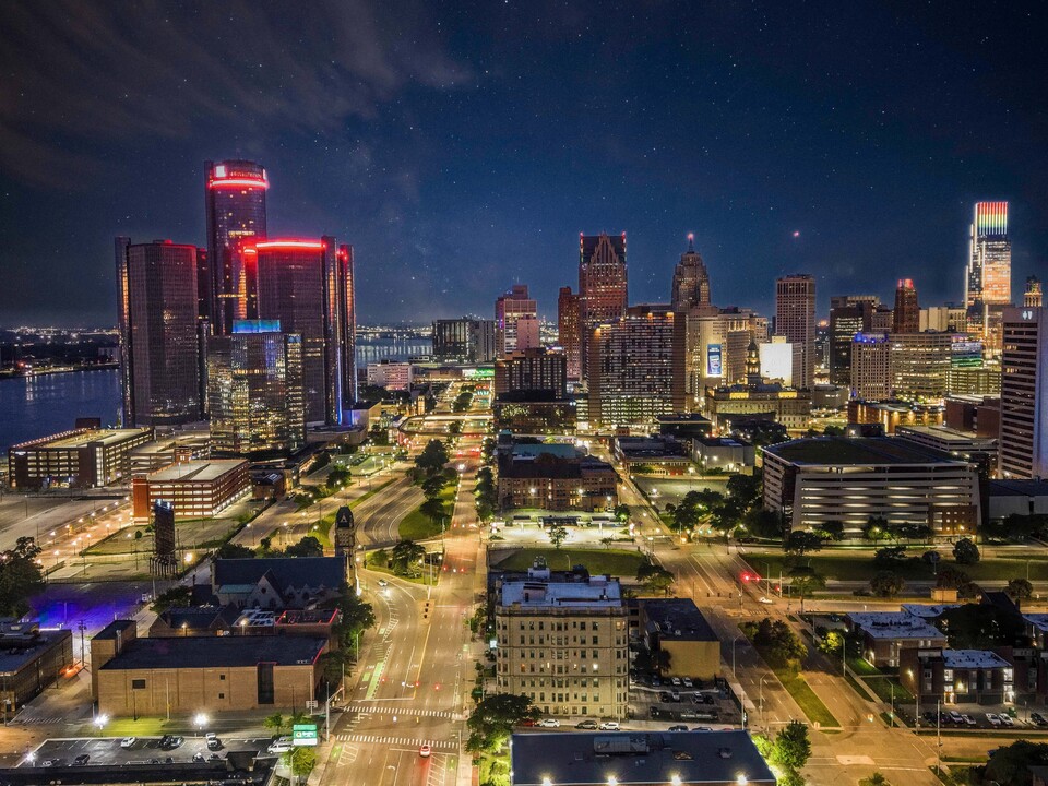 Detroit Skyline Under the Stars