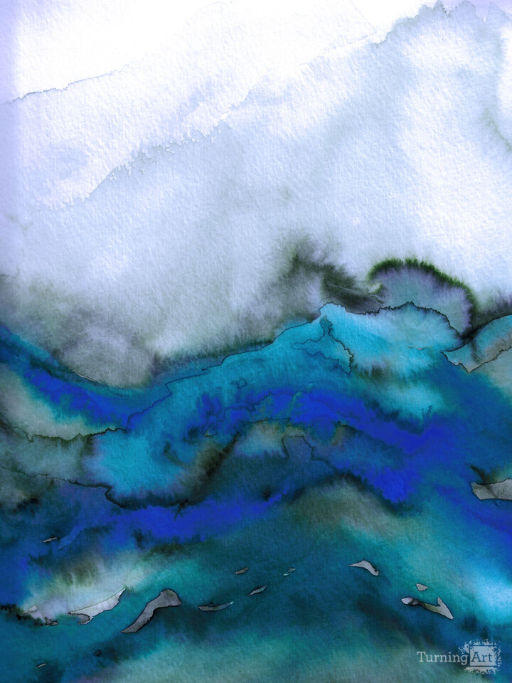 WINTER WAVES 2 - COLORFUL WATERCOLOR ABSTRACT LANDSCAPE