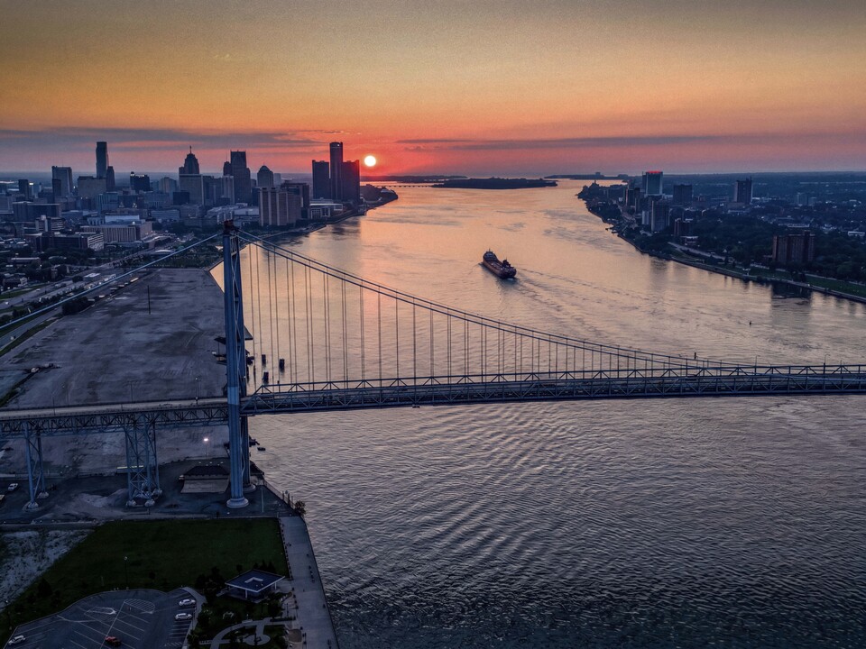 Detroit River Sunrise at the Ambassador Bridge