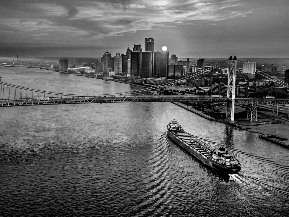 Freighter Beneath the Ambassador Bridge