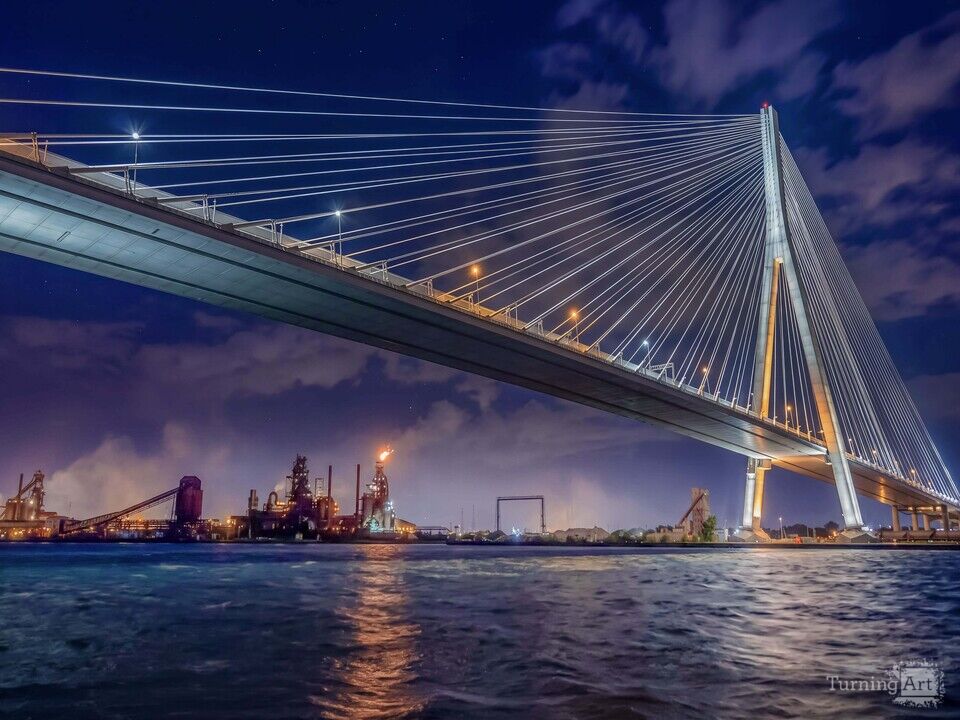 Gordie Howe Bridge and Detroit Industry at Night