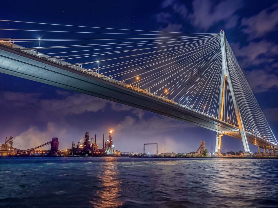 Gordie Howe Bridge and Detroit Industry at Night