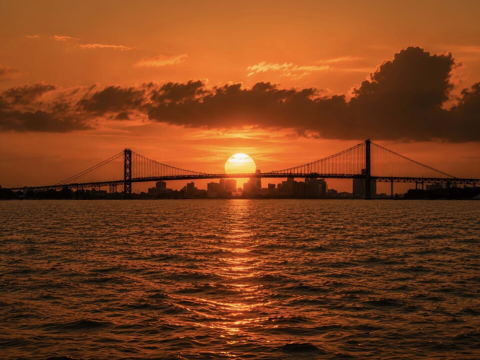 Sunset Aligned with the Ambassador Bridge