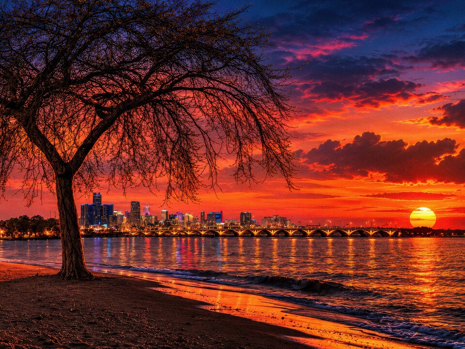 Belle Isle Sunset Over the Detroit Skyline