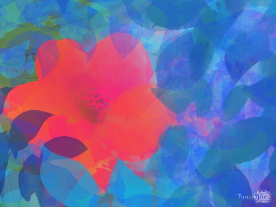 Flower and Navy Blue Leaves 