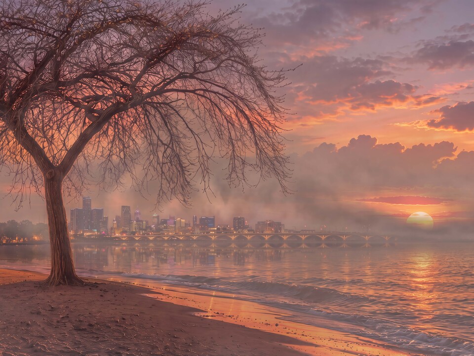 Smoky Sunset Over Detroit from Belle Isle