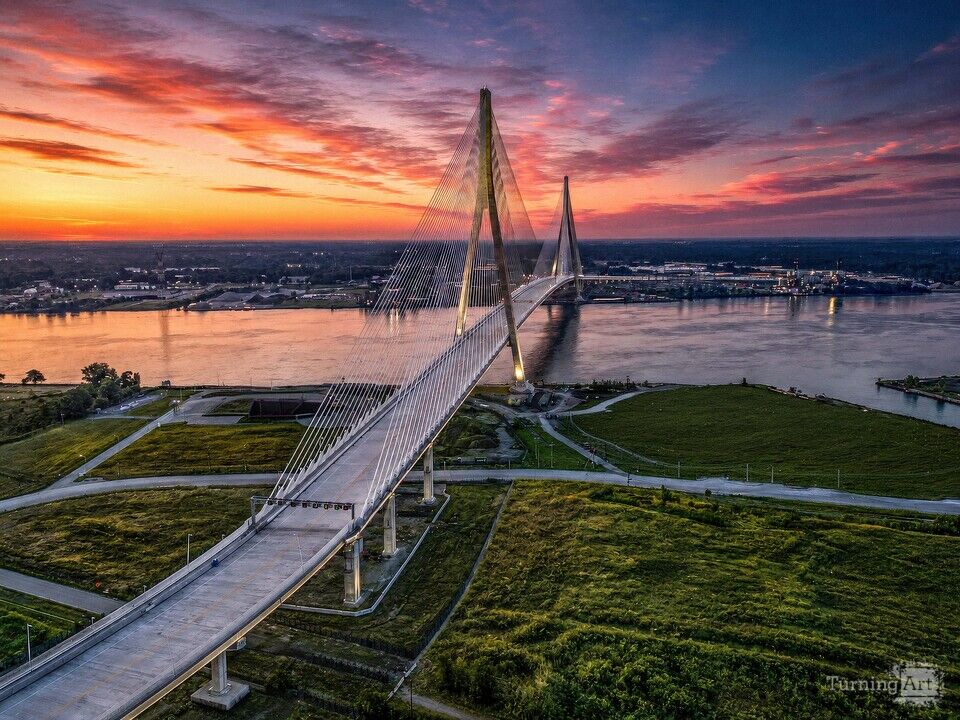 Gordie Howe Bridge at Sunset