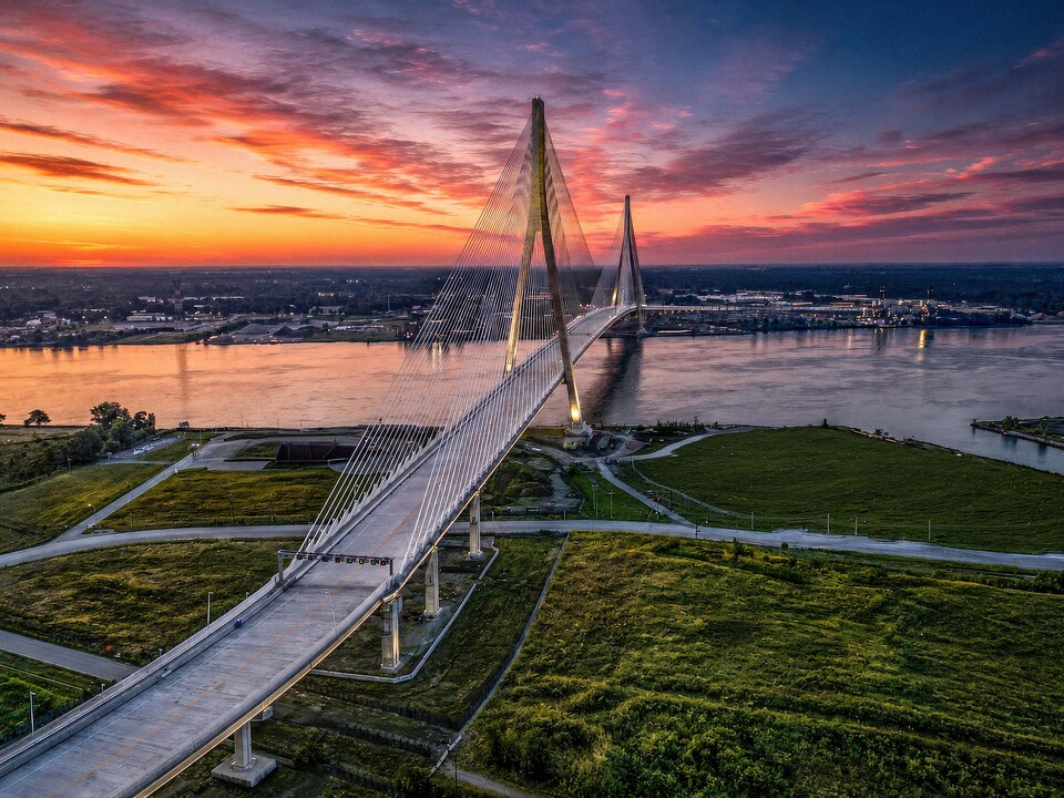 Gordie Howe Bridge at Sunset