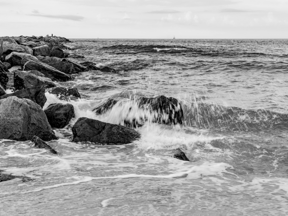 Perdido Pass Morning Splashing Waves Grayscale