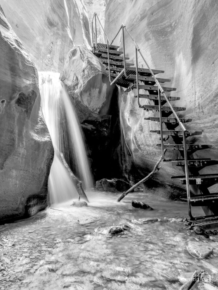 Kanarra Falls And The Canyon Staircase Grayscale