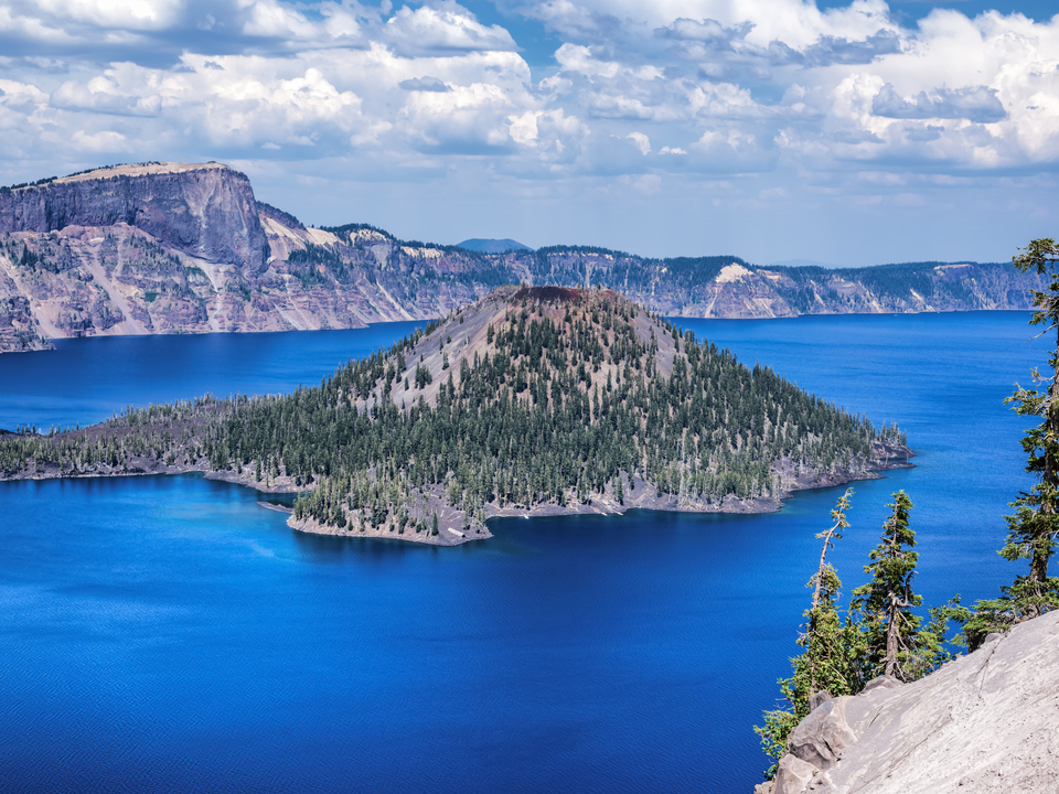 Wizard Island in the Deep Blue of Crater Lake  