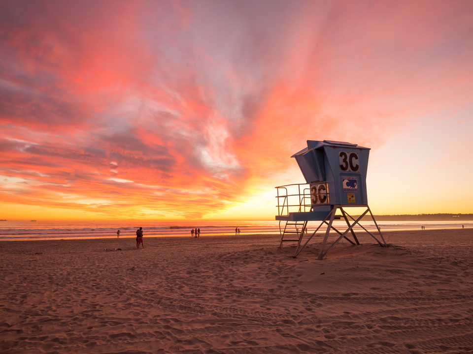 Beach Sunset with Lifeguard Tower  