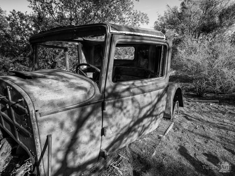 Abandoned Car in the Desert - Monochrome 