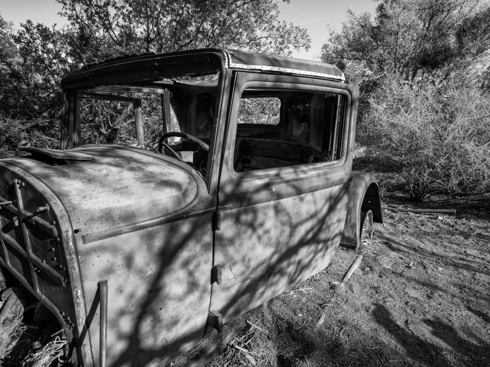 Abandoned Car in the Desert - Monochrome 