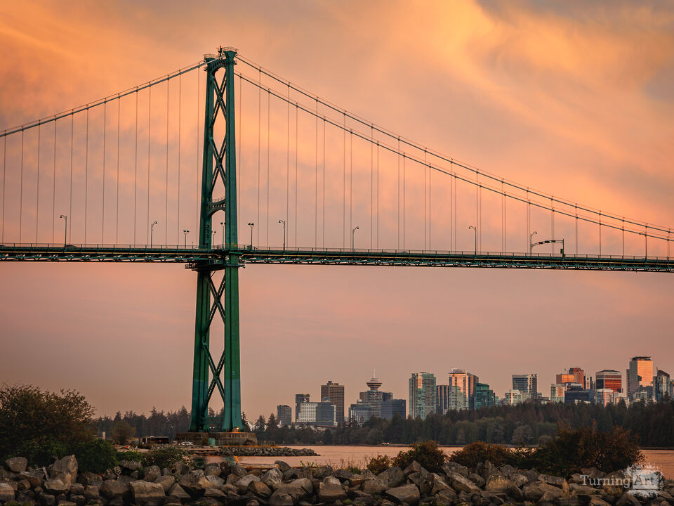 Lions Gate and Vancouver Skyline at Sunset