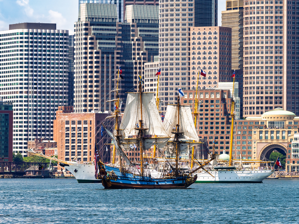 Tall Ships Sailing into Boston Harbor
