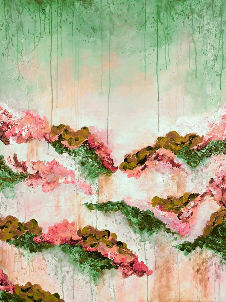 IT'S A ROSE COLORED LIFE 5 FLORAL LANDSCAPE PAINTING