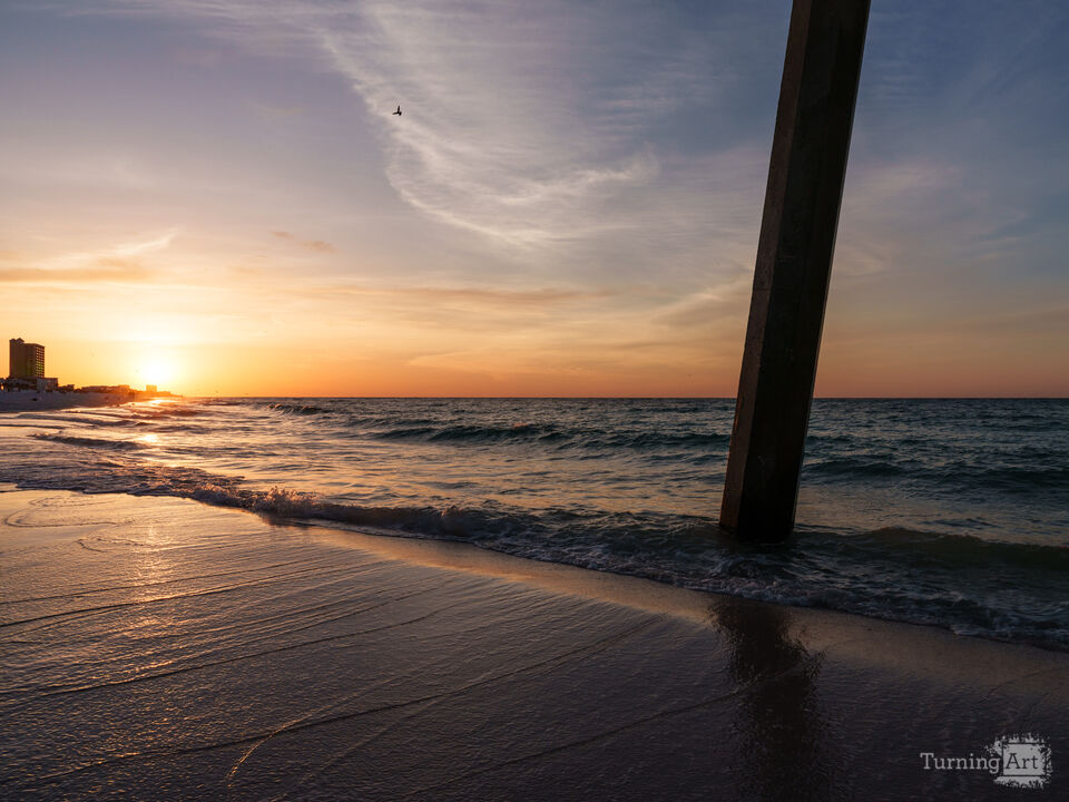 Pens Beach Pier Column Gold Sunrise