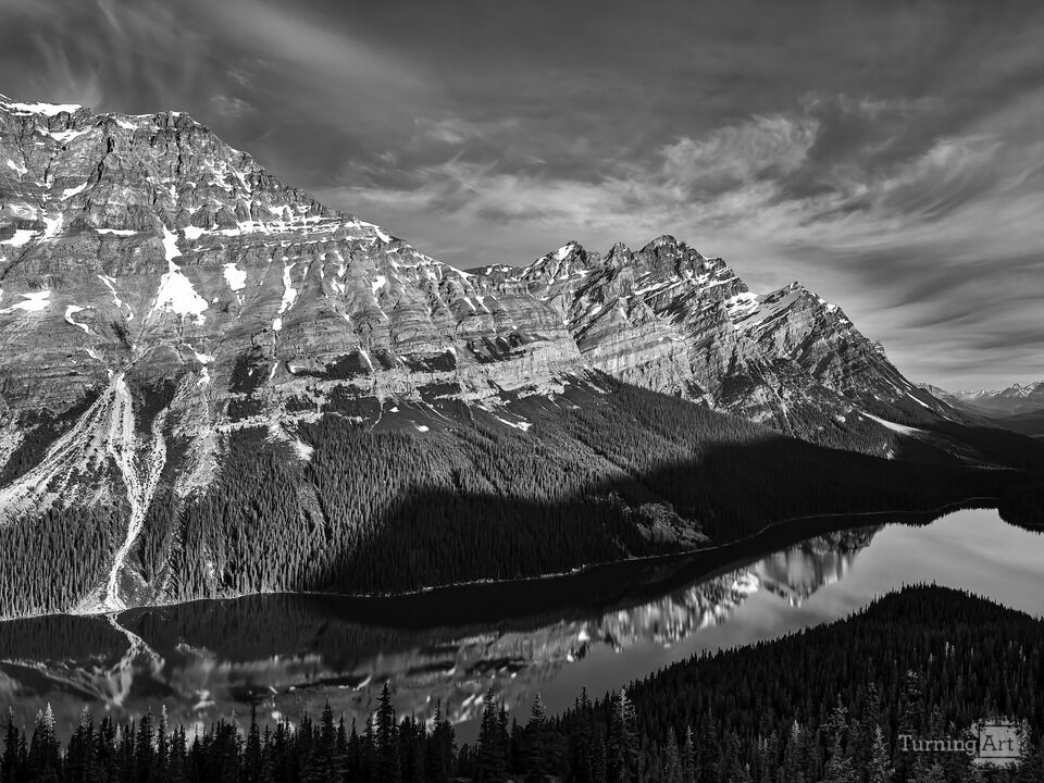 B&W of Peyto Lake in Jasper Canada