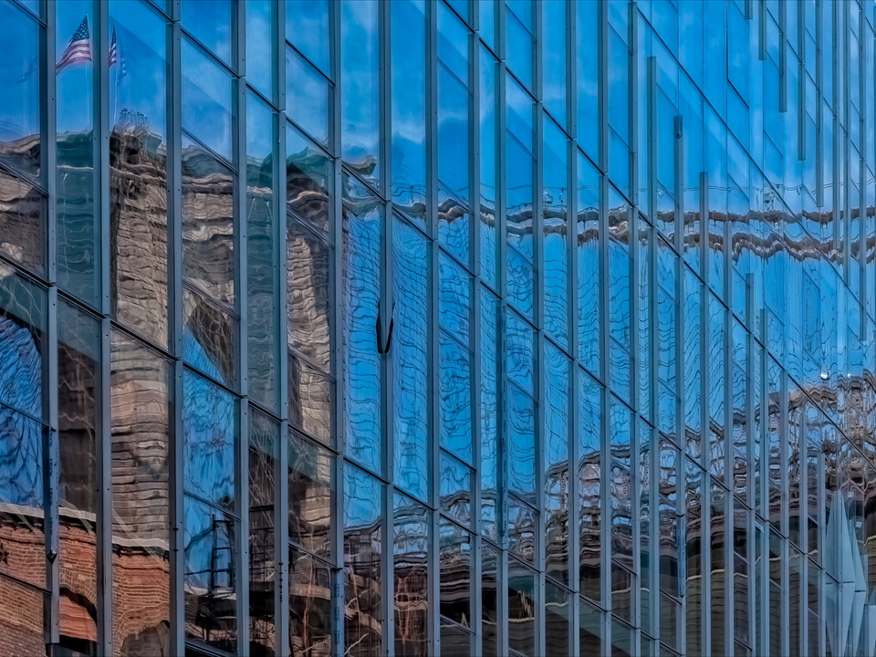 Brooklyn Bridge Reflected in Glass Building