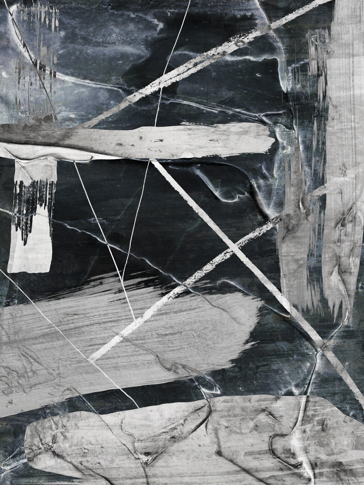 GESTURAL MARKS 1, PLASTER B&W INVERTED ABSTRACT PAINTING