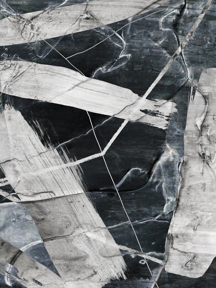 GESTURAL MARKS 2, PLASTER B&W INVERTED ABSTRACT PAINTING