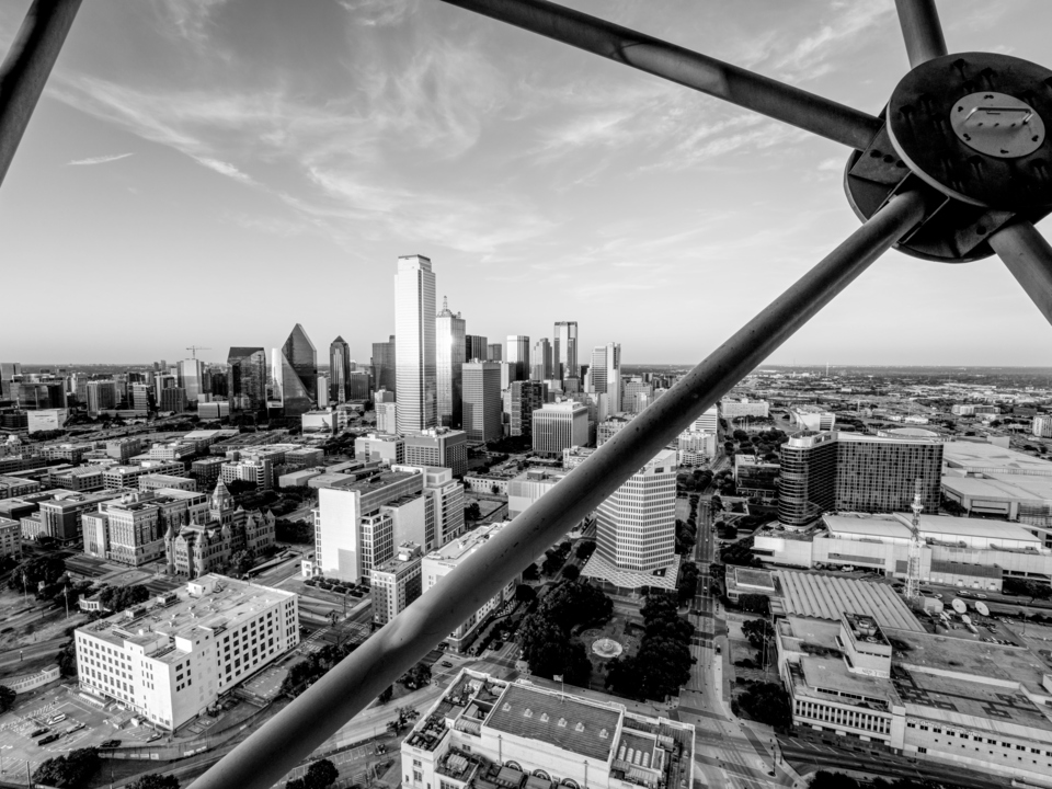 Downtown Dallas Sunset From Reunion Tower Grayscale